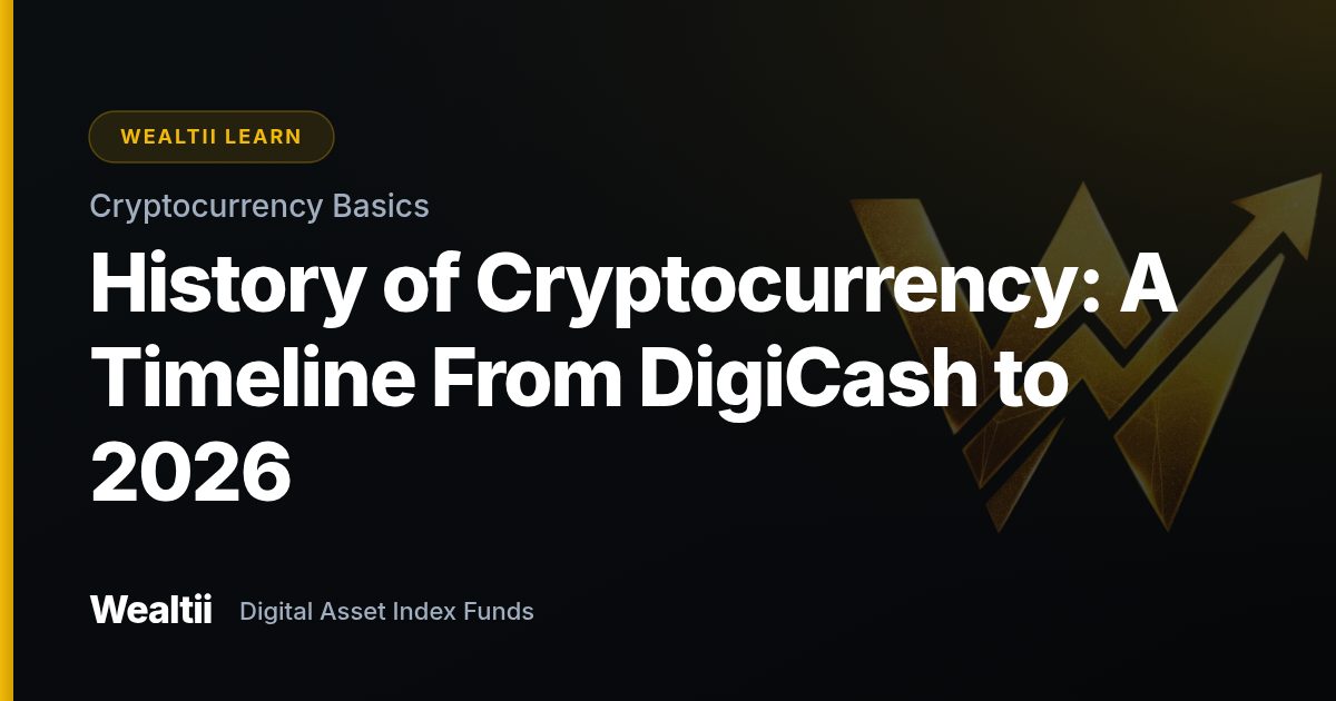 History of Cryptocurrency: A Timeline From DigiCash to 2026 — Wealtii Learn Center